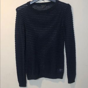 Theory linen blend crew neck open knit sweater
